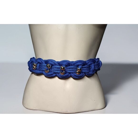 VTG Stretchy Blue Braided Cinch Belt w/ Gold Beads 34\